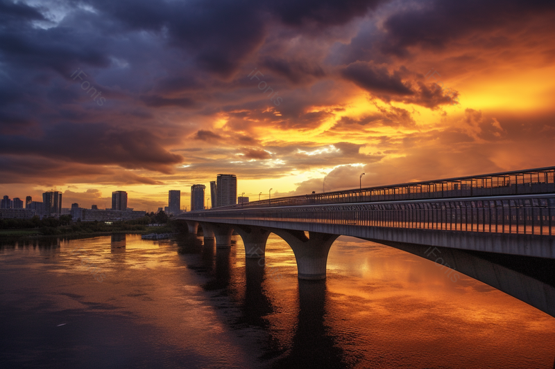 黄色火烧云城市金色云彩大桥风景图,高清,摄影图,摄影图片,图片大全,摄影图免费下载